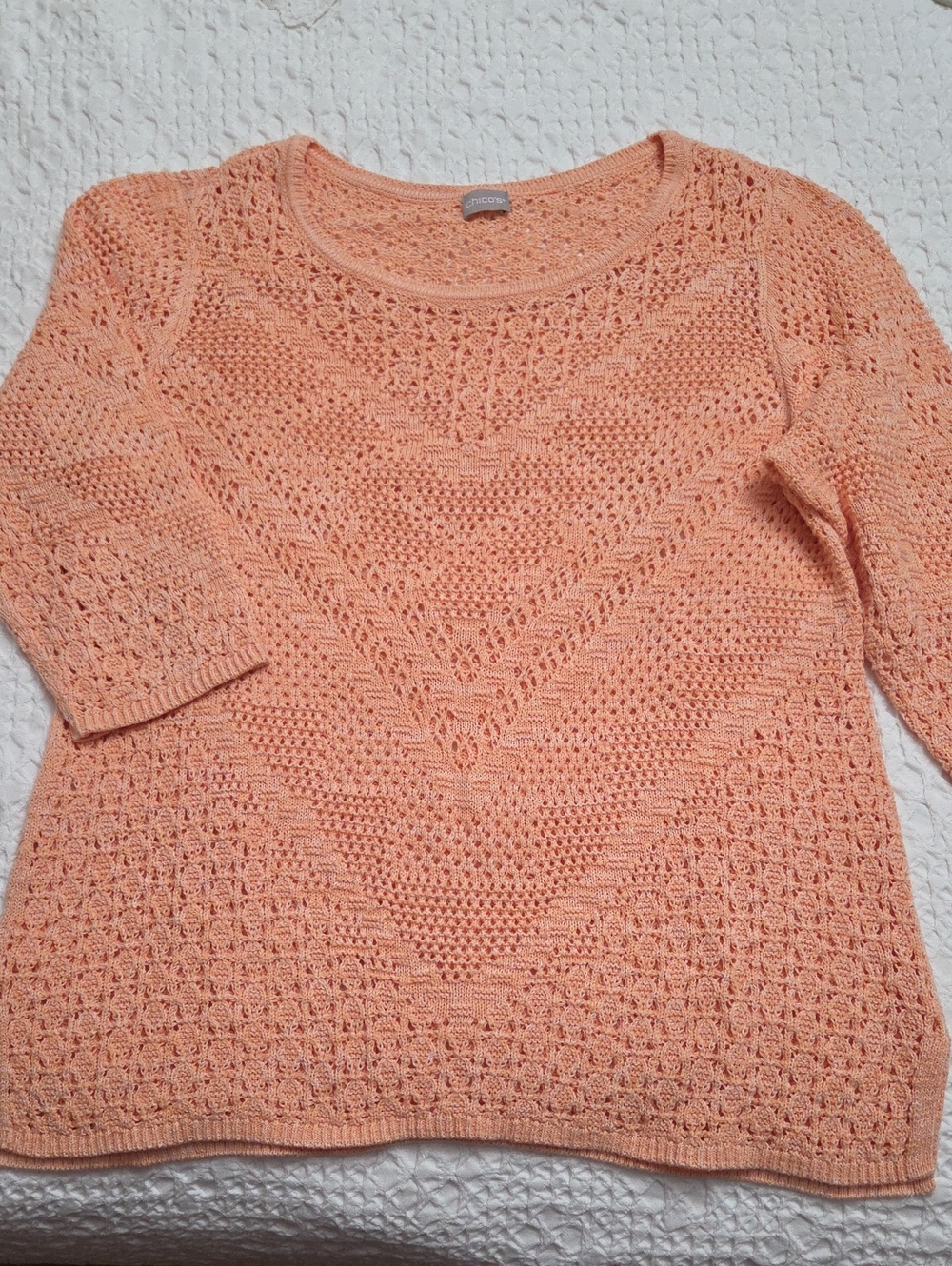 Chico's Crochet Open-Weave Pullover Tunic Sweater